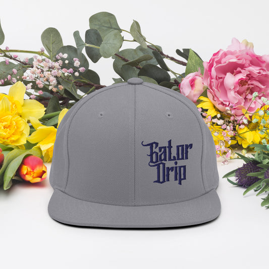 Silver Gator Drip x Yupoong 6089M Exclusive Supa-Heavy Excess-Stunna Hypa-Flex Alligator Playuz Limited Edition OG Navy Blue Logo Classic Snapback Playuz Hat