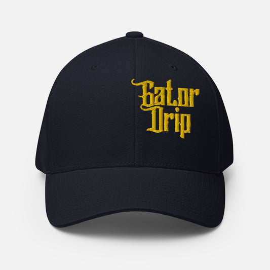 Dark Navy Gator Drip Exclusive Supa-Heavy Excess-Stunna Hypa-Flex Alligator Playuz Limited Edition OG Gold Logo Fitted Twill Playuz Cap