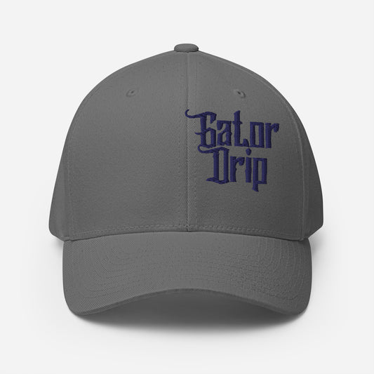 Grey Gator Drip Exclusive Supa-Heavy Excess-Stunna Hypa-Flex Alligator Playuz Limited Edition OG Navy Logo Fitted Twill Playuz Cap