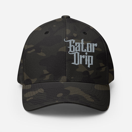 Multi-Camo/Black Gator Drip Exclusive Supa-Heavy Excess-Stunna Hypa-Flex Alligator Playuz Limited Edition OG Grey Logo Fitted Twill Playuz Cap