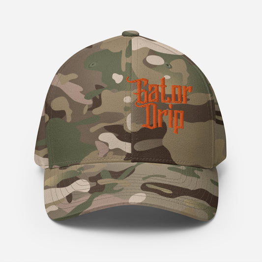 Multi-Camo Green Gator Drip Exclusive Supa-Heavy Excess-Stunna Hypa-Flex Alligator Playuz Limited Edition OG Orange Logo Fitted Twill Playuz Cap
