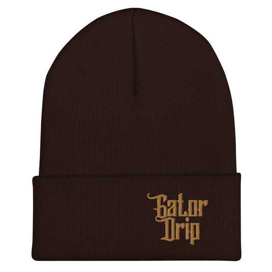 Brown Gator Drip x Yupoong 1501KC Exclusive Supa-Heavy Excess-Stunna Hypa-Flex Alligator Playuz Limited Edition OG Old Gold Logo Cuffed Playuz Beanie