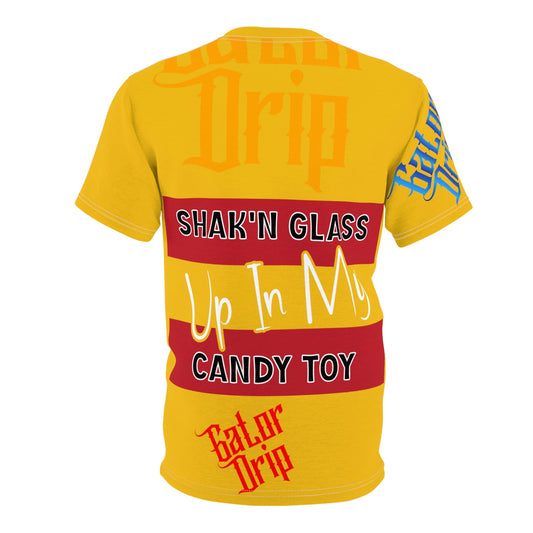 Yellow Gator Drip Exclusive Supa-Heavy Excess-Stunna Flex Alligator Playuz Limited Edition OG Multi-Logo Flawda Mane “Shak’n Glass Up In My Candy Toy" Unisex Cut & Sew Playuz Tee