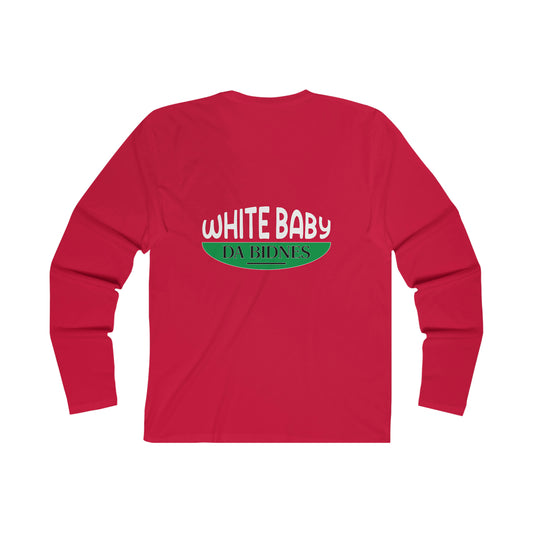 Red Flawdawear Limited Edition OG Rich Daddy "White Baby Da Bidnes"  Men's Long Sleeve Playuz Crew Tee
