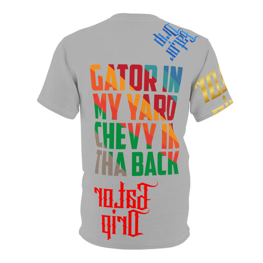 Light Grey Drip Exclusive Supa-Heavy Excess-Stunna Flex Alligator Playuz Limited Edition OG Multi-Logo Flawda Mane “Gator In My Yard Chevy In Tha Back" Unisex Cut & Sew Playuz Tee