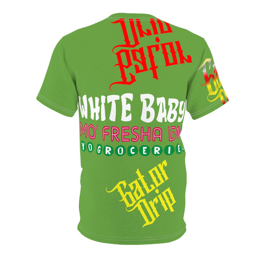 Light Green Gator Drip Exclusive Supa-Heavy Excess-Stunna Flex Alligator Playuz Limited Edition OG Multi-Logo Rich Daddy “White Baby Mo’ Fresha Den Yo Groceries" Unisex Cut & Sew Playuz Tee