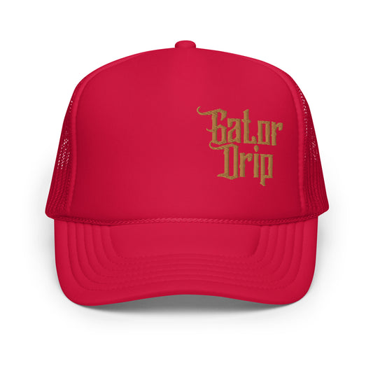 Red Gator Drip Exclusive Supa-Heavy Excess-Stunna Hypa-Flex Alligator Playuz Limited Edition OG Old Gold Logo Foam Trucka Playuz Hat