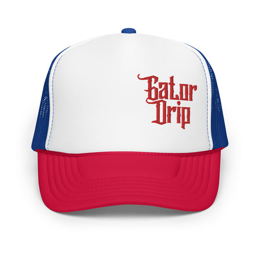 White/Royal/Red Gator Drip Exclusive Supa-Heavy Excess-Stunna Hypa-Flex Alligator Playuz Limited Edition OG Red Logo Foam Trucka Playuz Hat