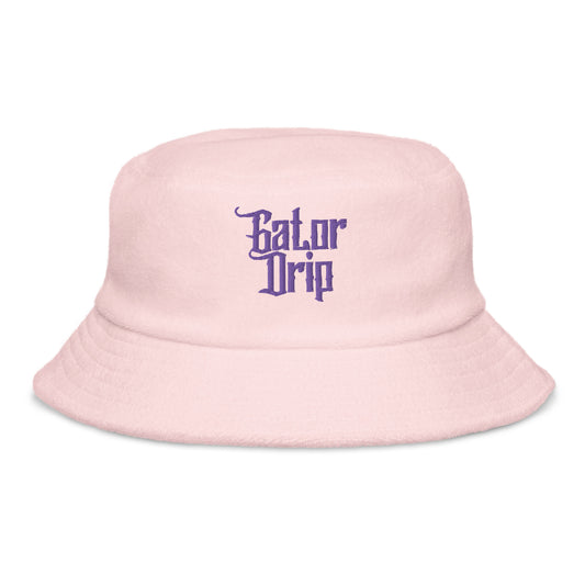 Pink Gator Drip Exclusive Supa-Heavy Excess-Stunna Flex Alligator Playuz Distressed Limited Edition OG Purple Logo Unstructured Terry Cloth Bucket Playuz Hat